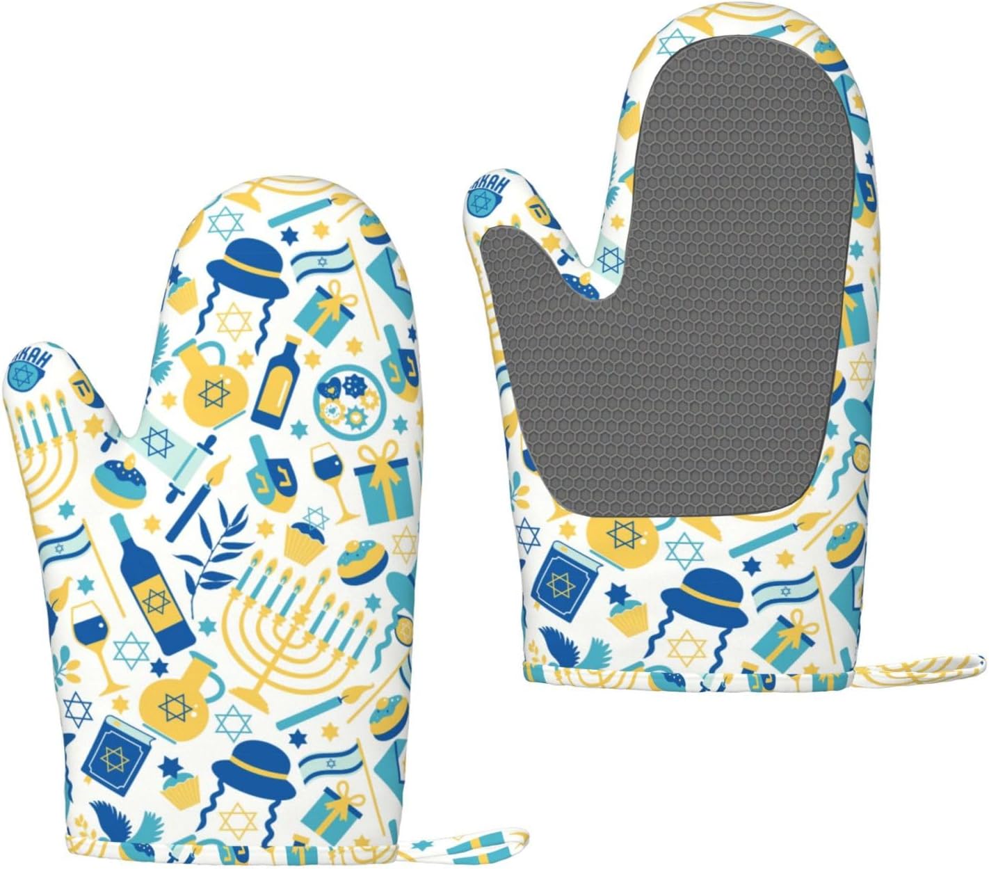 Happy Hanukkah Oven Mitts Safe Spacious for Baking BBQ