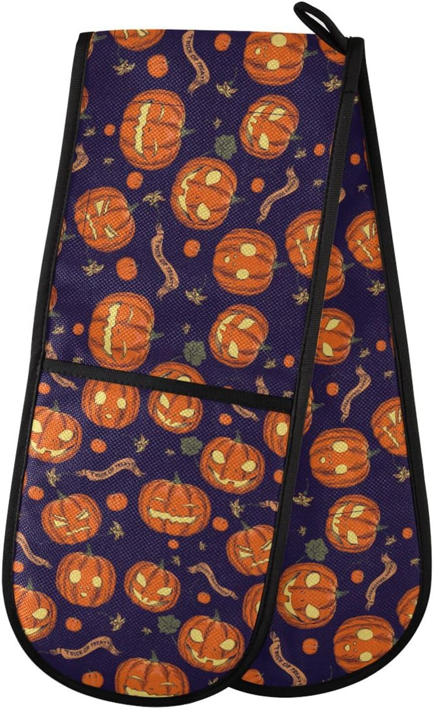 Halloween Orange Pumpkin Oven Mitts Non-Slip Hot Pads