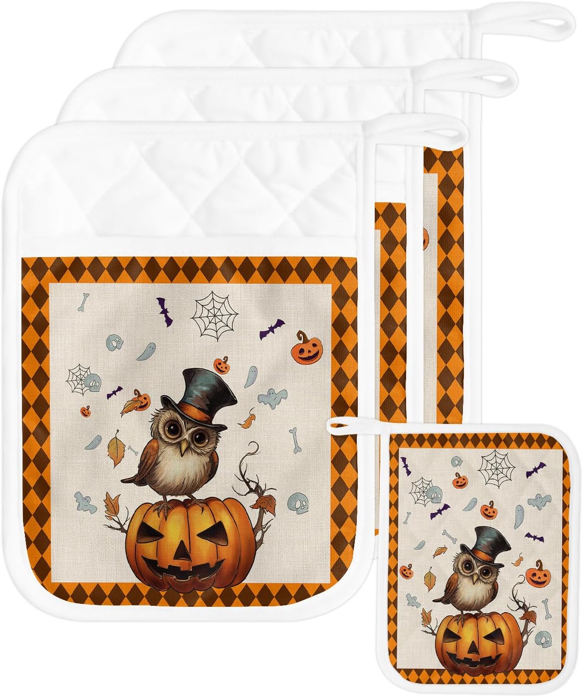 Gehucoxee Rustic Halloween Pot Holder Set - Non-Slip Kitchen Mitts 3-Pack