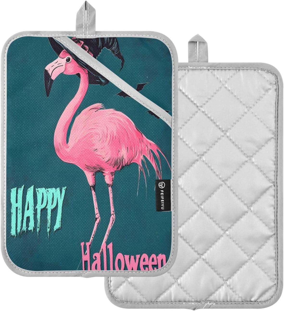 Halloween Flamingo Green Pot Holders