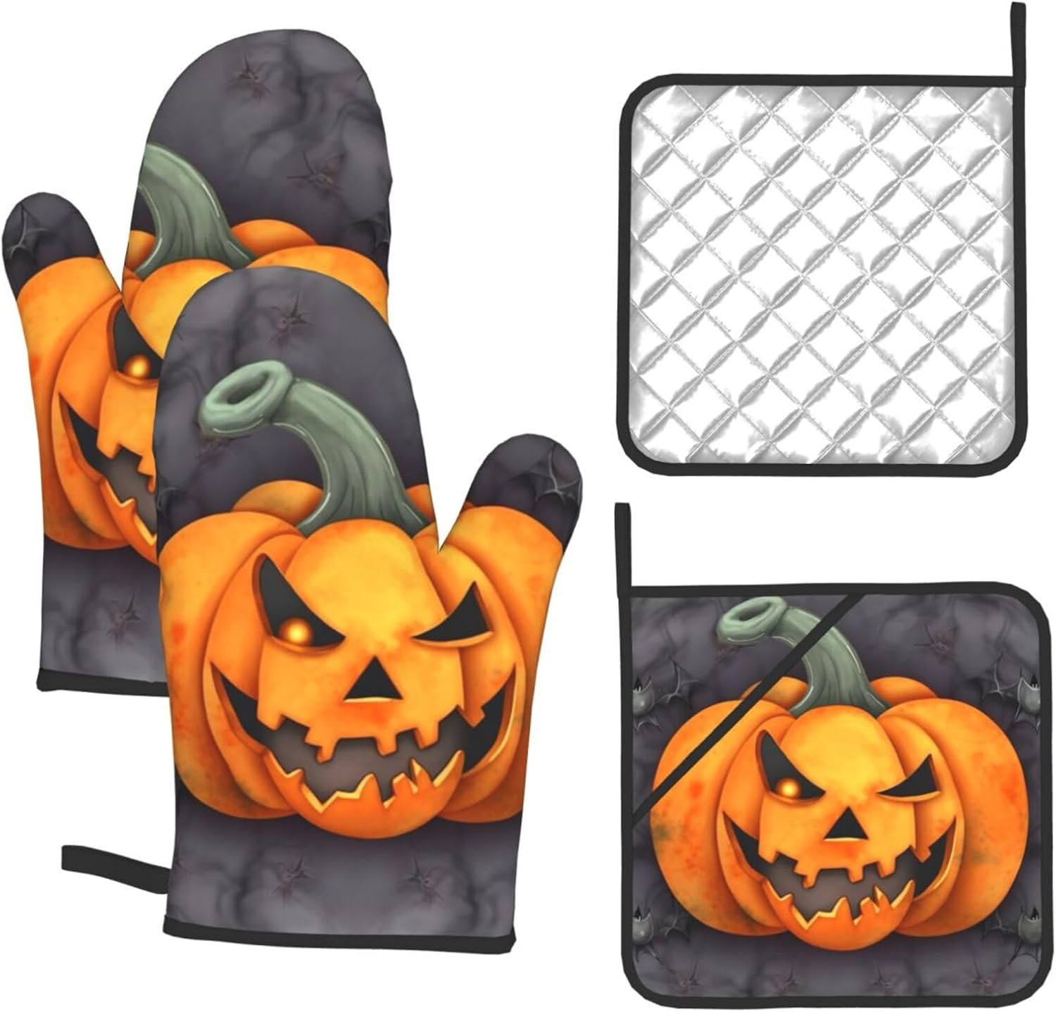 EKYOSHCZ Halloween Pumpkin Oven Mitts and Potholders Set of 4