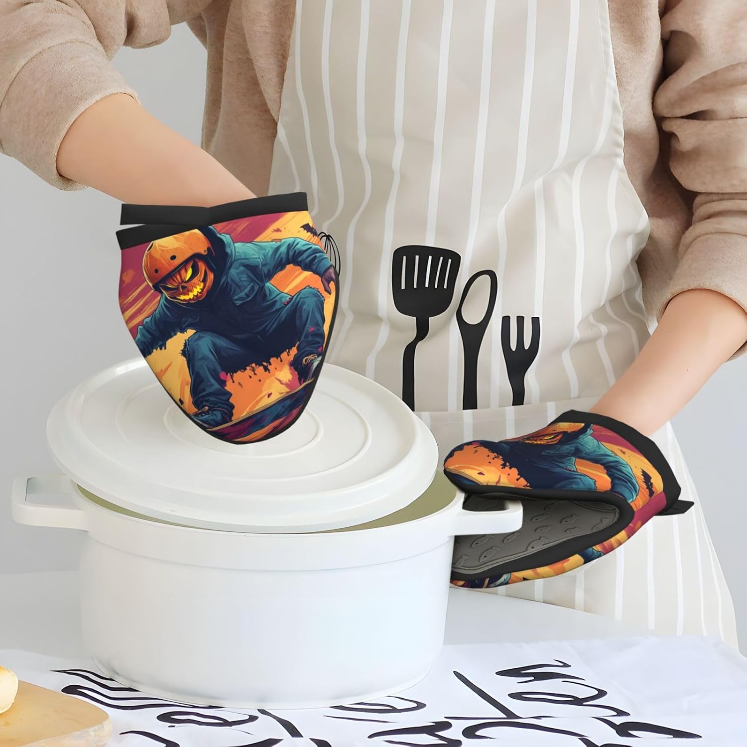 Zombie Skeleton and Frankenstein Halloween Characters Mini Silicone Oven Mitts