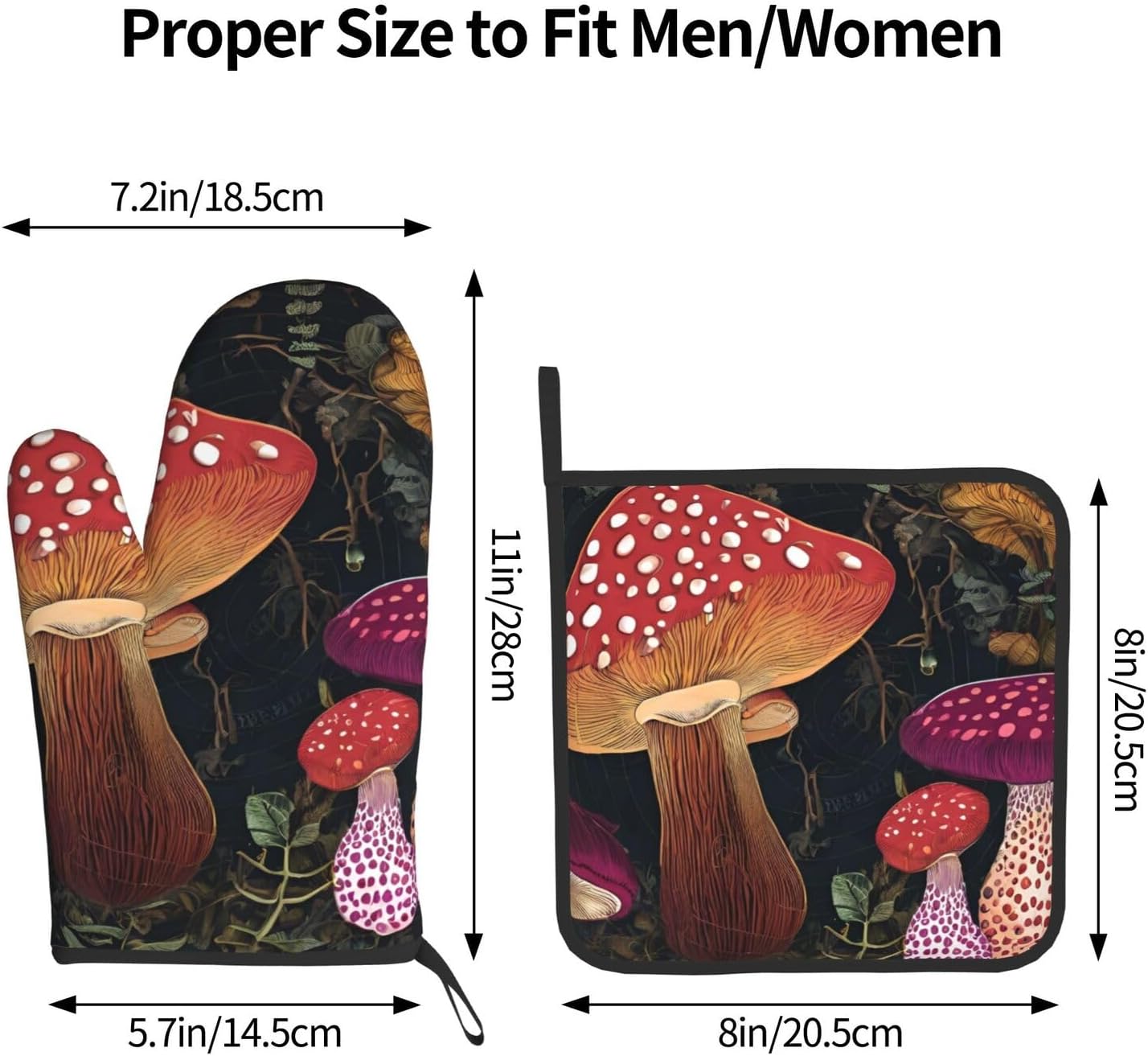 Premium tropical mushroom printed oven mitts and pot holders set of 2
