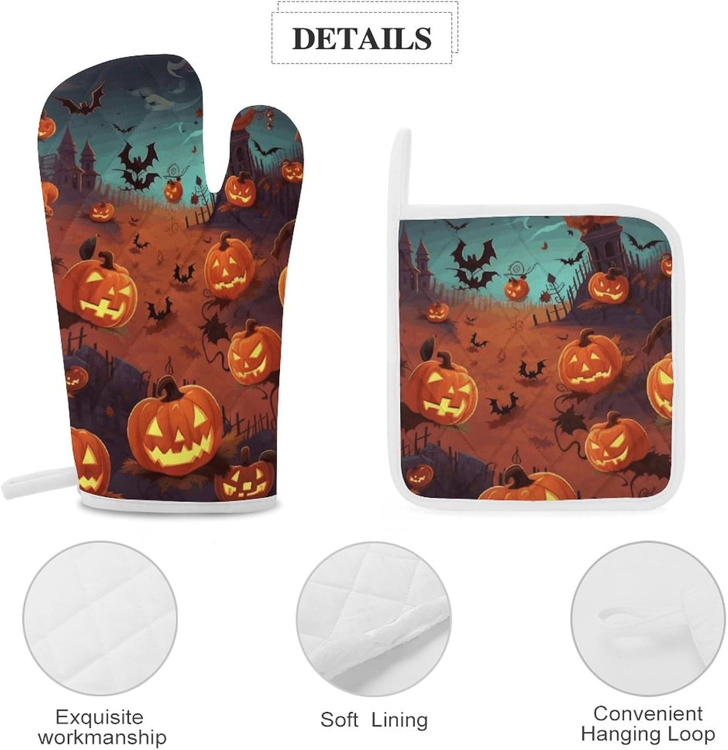 Halloween Cookware Gloves Heat-Resistant Oven Mitts Set of 3