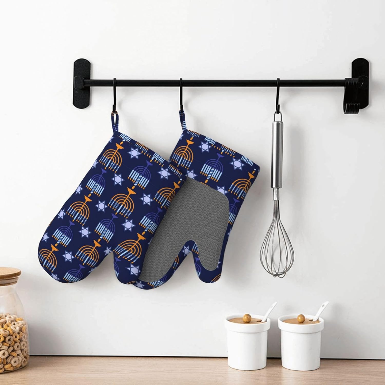 Happy Hanukkah Oven Mitts - Chanukah Kitchen Gloves