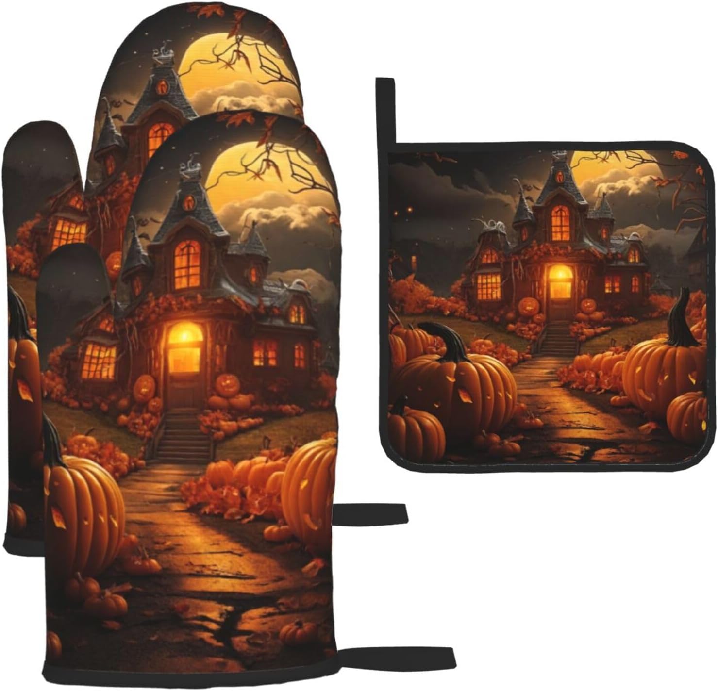 Pumpkin Halloween Oven Mitts Set of 3 for Cooking Baking