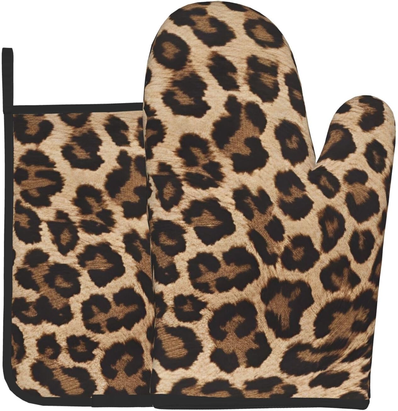 Leopard Pattern Oven Mitts Pot Holders Heat-Resistant Durable
