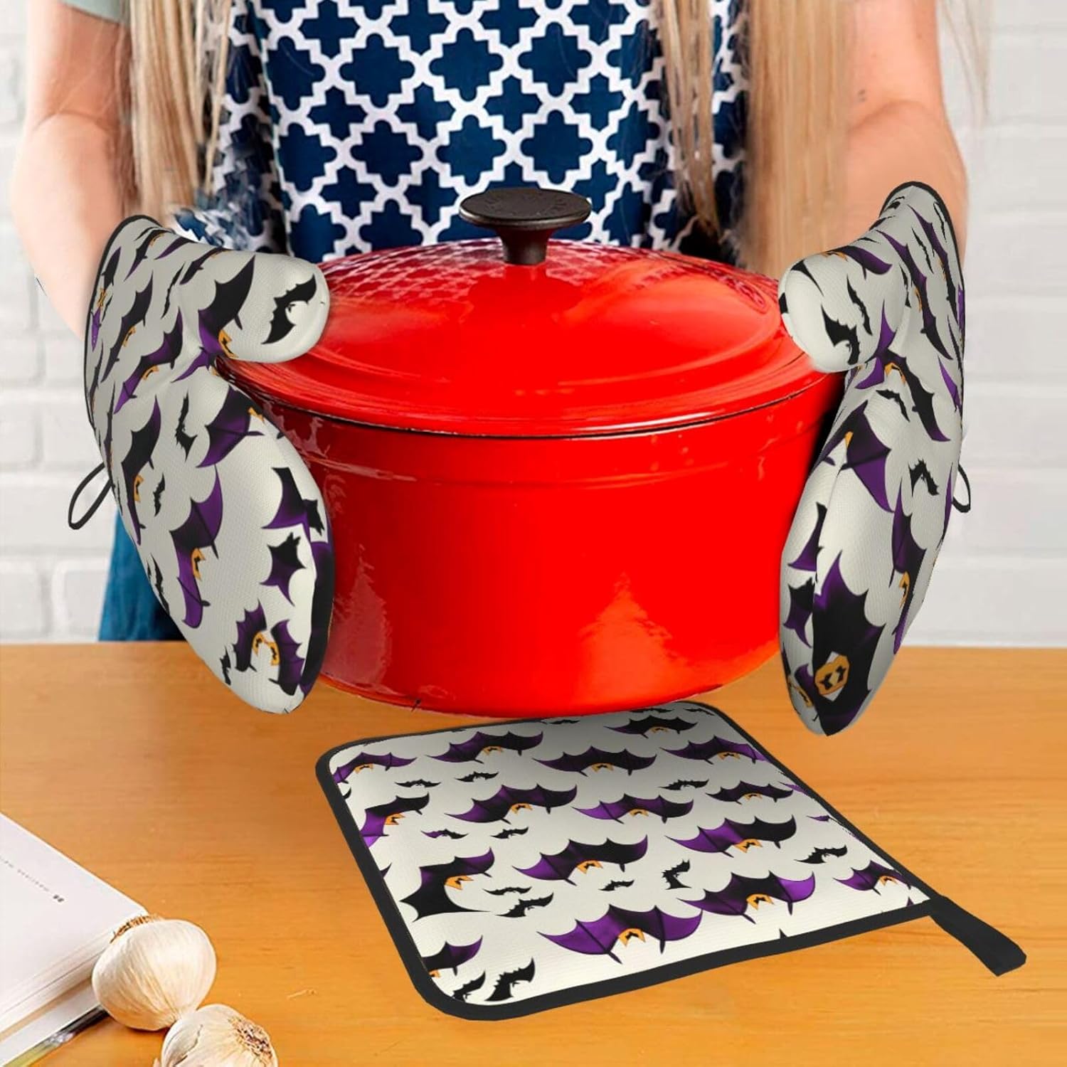Halloween Flying Bat Oven Mitts And Pot Holders