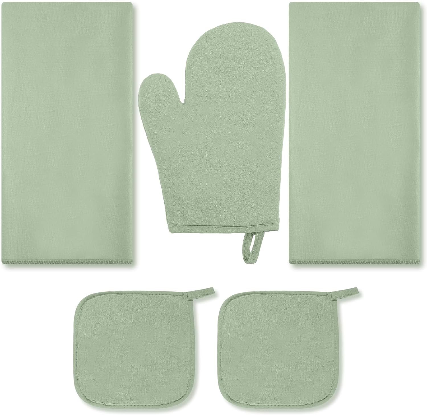 Rtteri 5-Piece Sage Green Oven Mitt Kitchen Towels Set