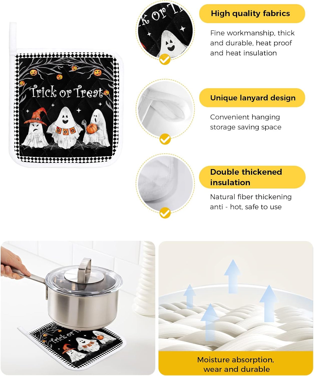 Shine-Home 2 Pack Halloween Pot Holders with Hanging Loop