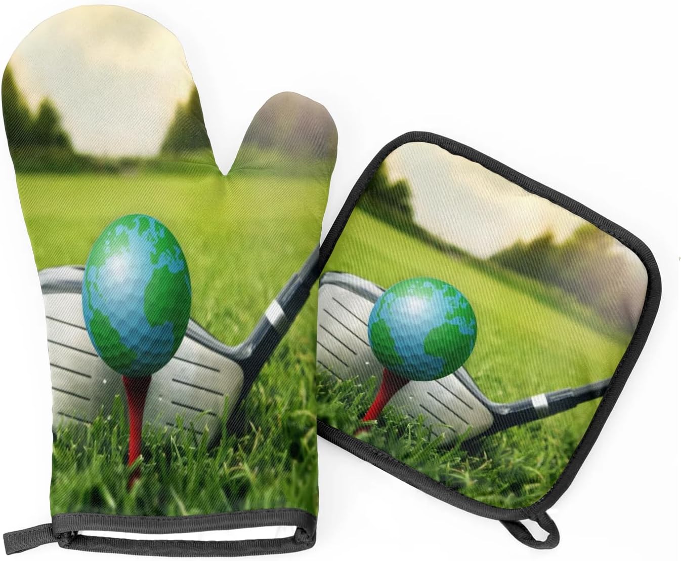 Golf Sports Theme Pot Holders and Oven Mitts Set