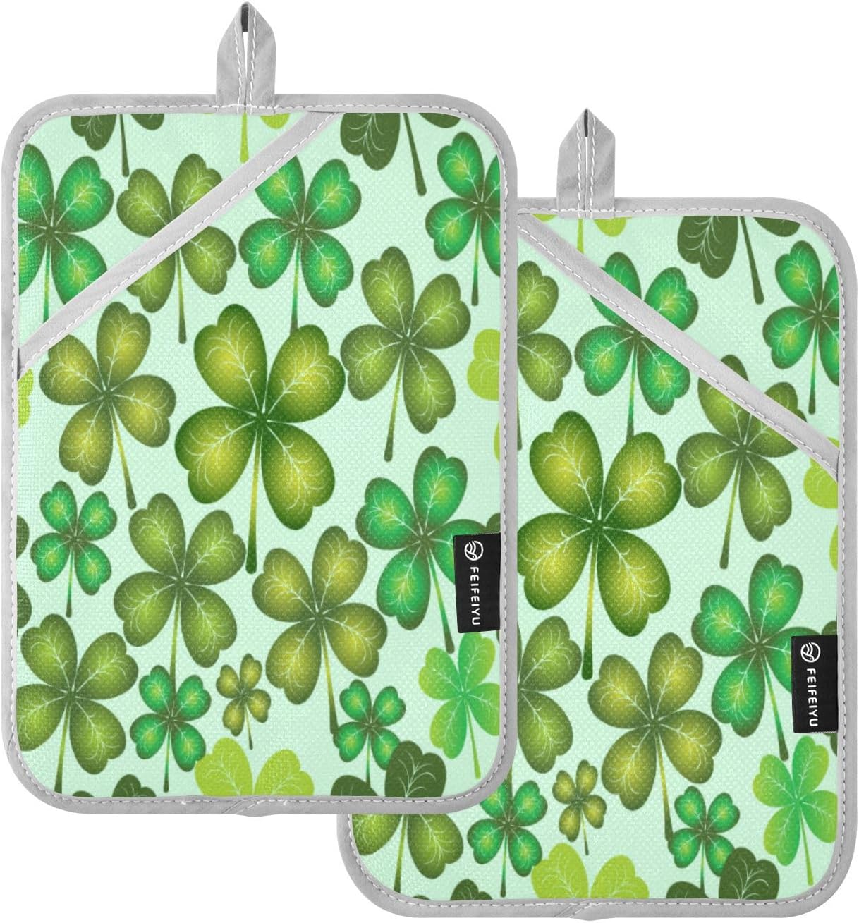 KCldeci Four Leaf Clover Heat-Resistant Oven Mitts for Baking and Cooking