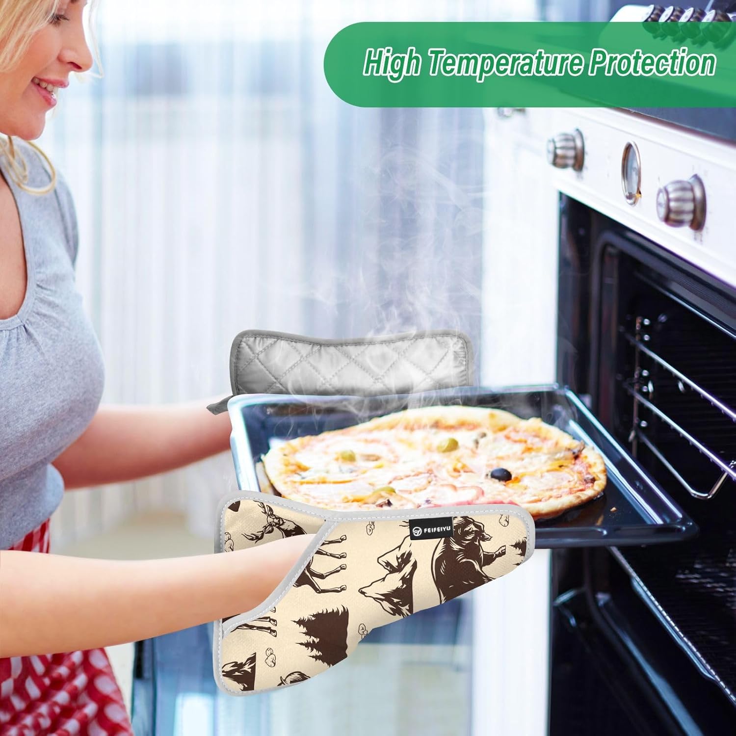 Potholder Set for Cooking Baking Heat-Resistant with Animal Designs
