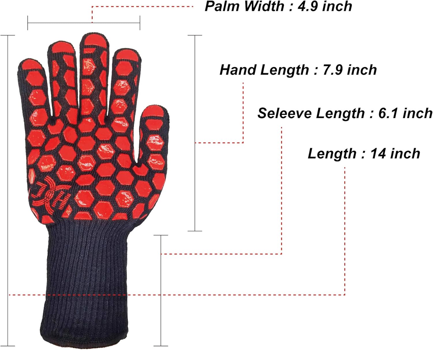 J H Heat Resistant Oven Glove 932F 2 Layers Silicone 1 Pair