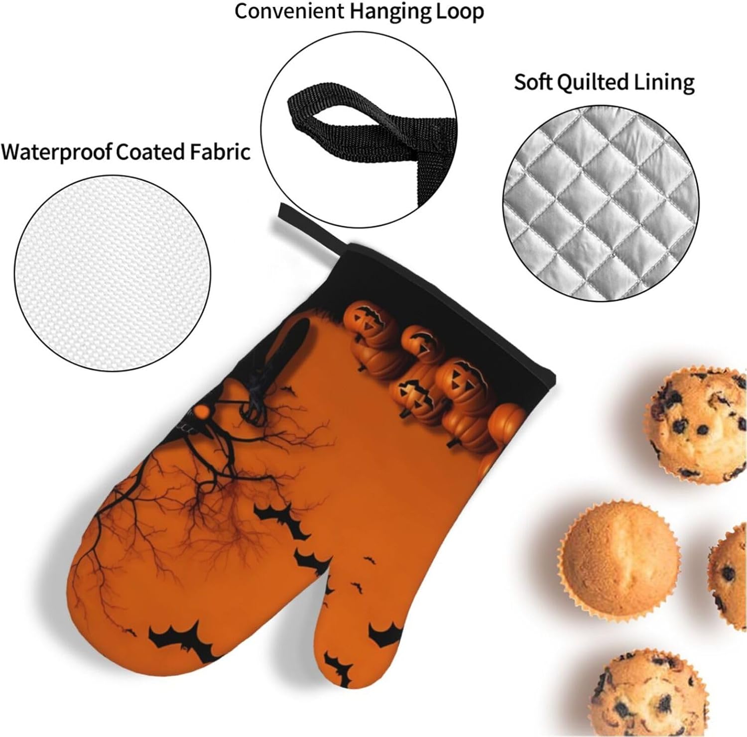 XHHRRDNZ Orange Halloween Oven Mitts and Pot Holders Set of 4