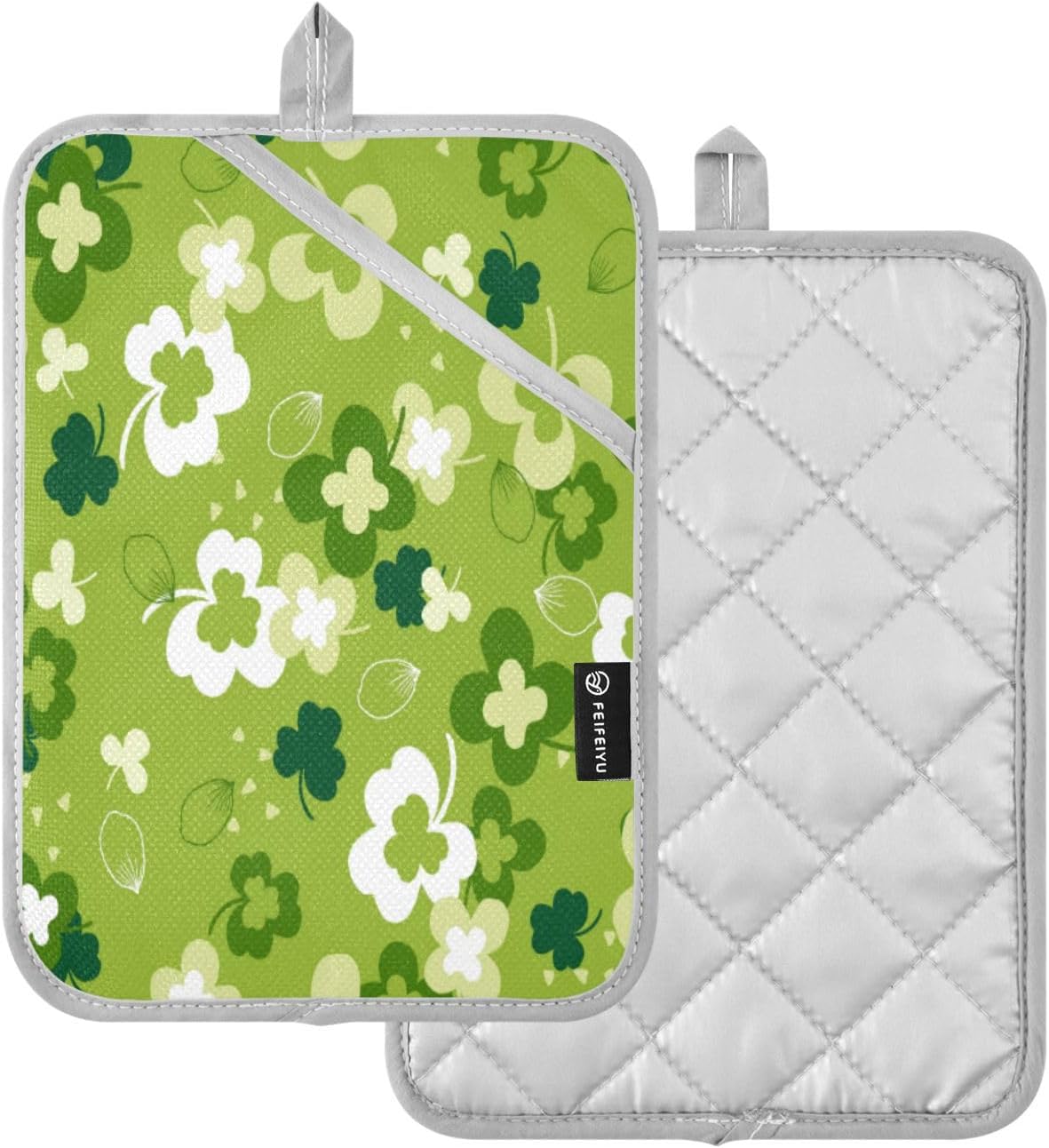 Kcldeci Green Clover Heat-Resistant Oven Mitts 2-Pack