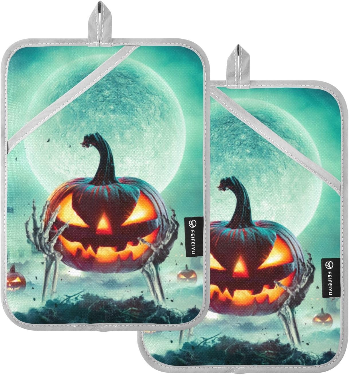 Halloween Full Moon Pumpkin Pot Holders Set - 2 Pc - Heat Resistant