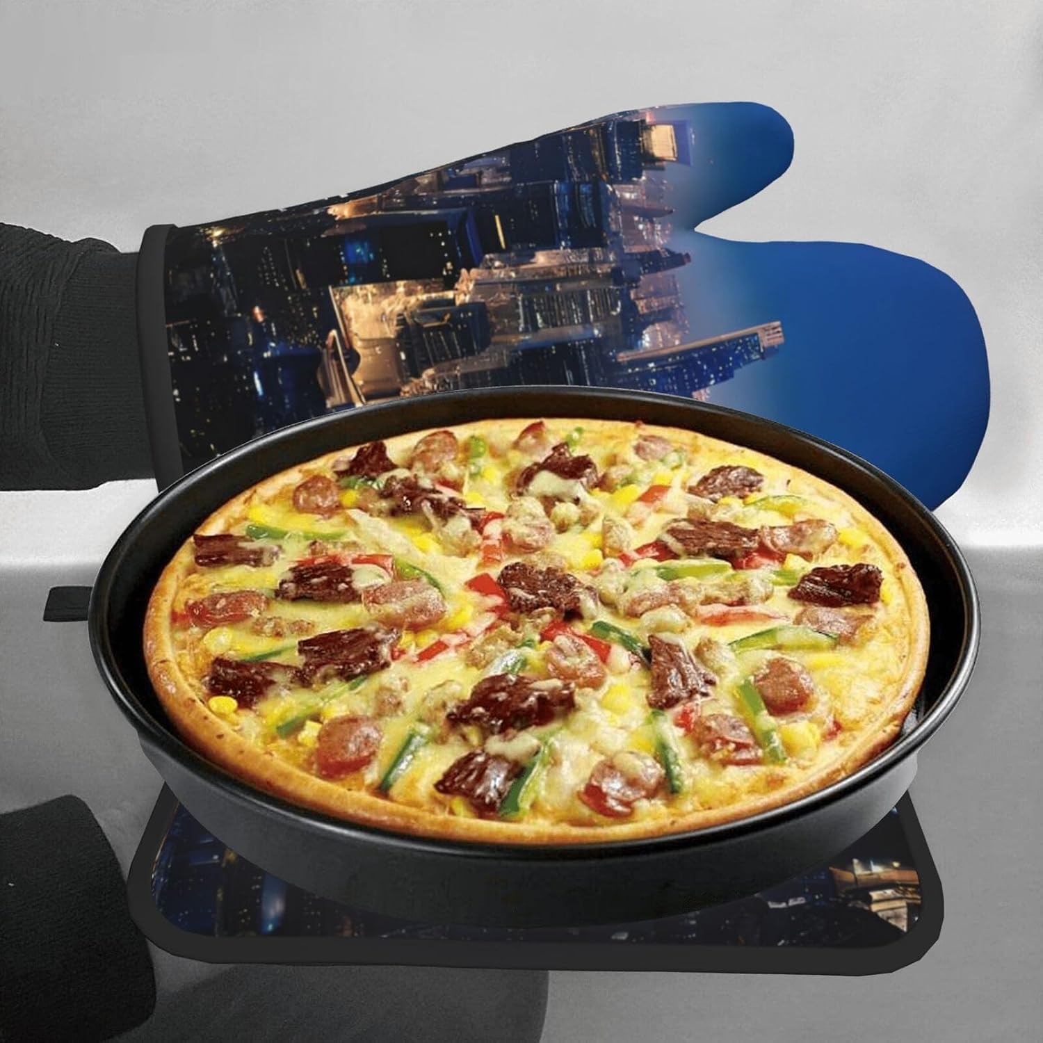 Los Angeles Skyline Prints Oven Mitt Pot Holder Set
