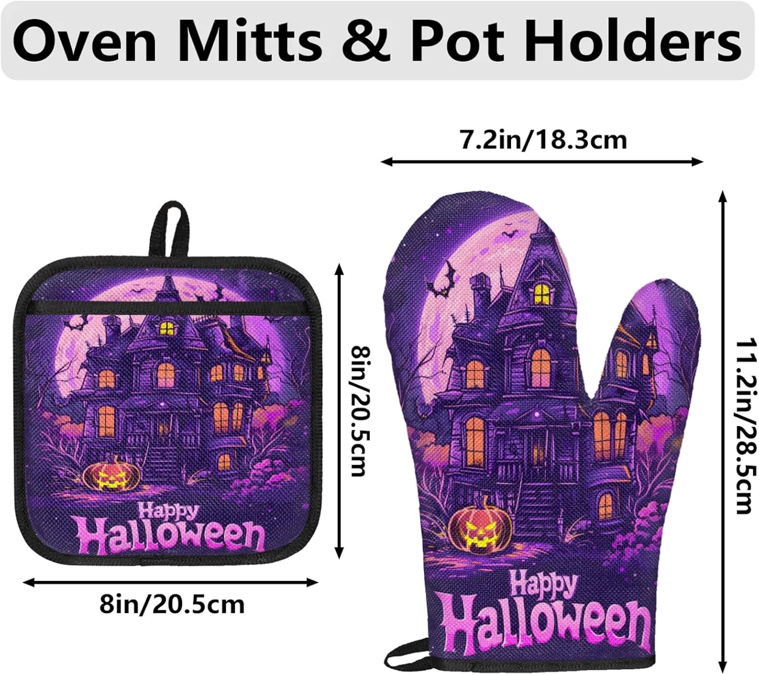Tropical Life Halloween Pumpkin Bat Oven Mitts 4-Piece Set