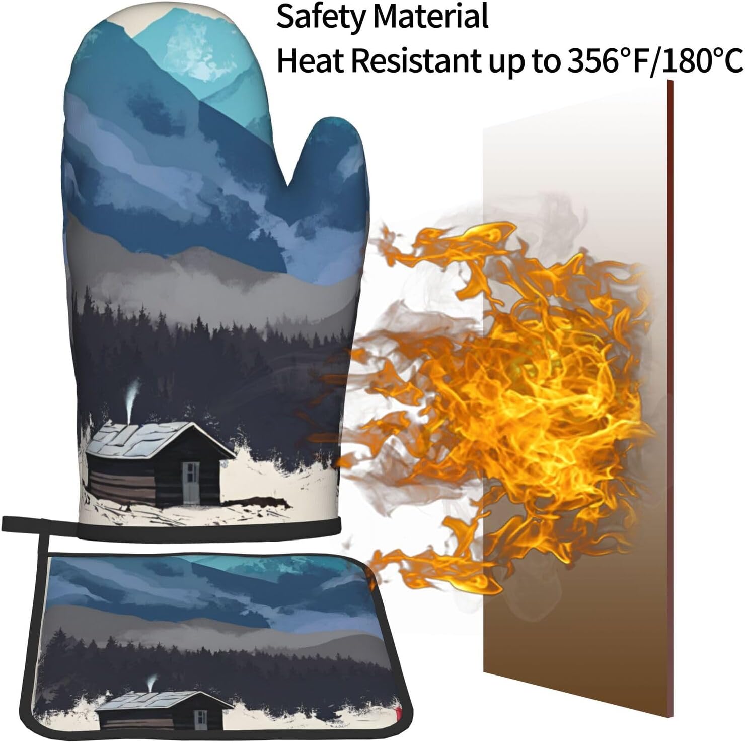 Red Fox Rustic Cabin Printed Oven Mitts and Pot Holders 2pcs Set