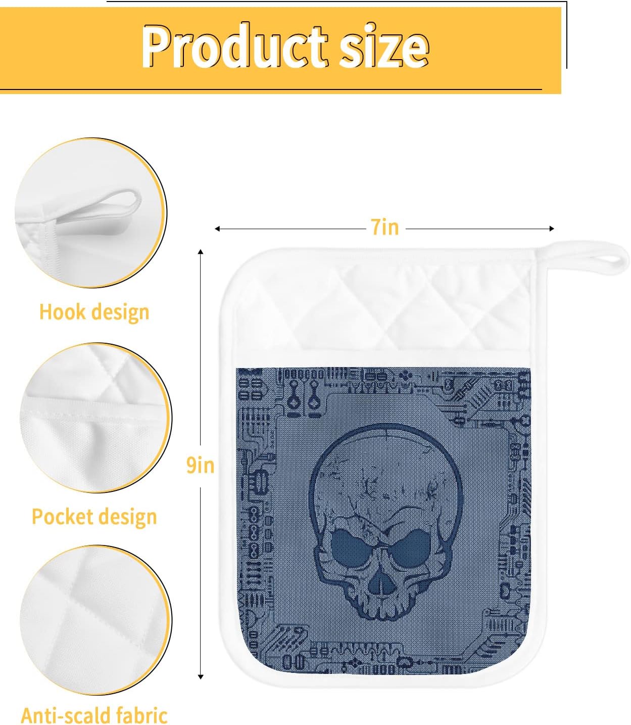 Halloween Skeleton Blue Potholders Set Perfect for Cooking and Baking