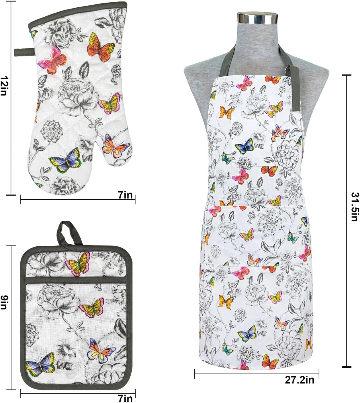 Alselo Oven Mitts Set of 5 with Butterfly Apron