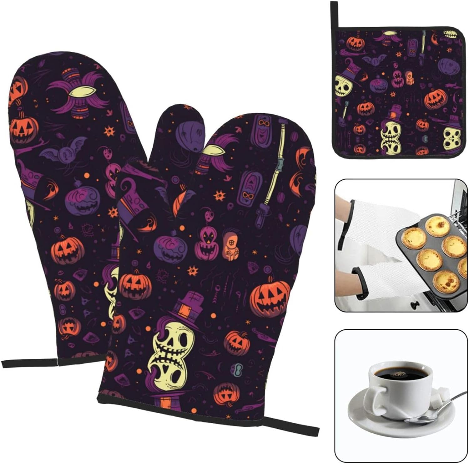 Halloween-Themed Heat-Protective Oven Mitts Set