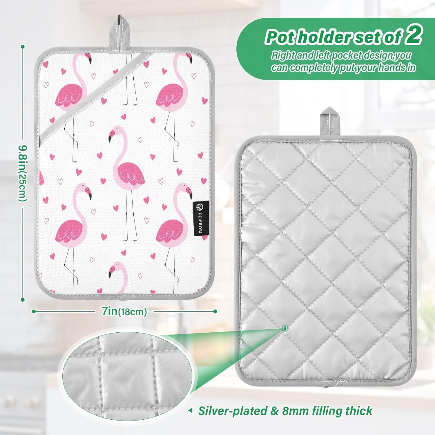Vibrant Pink Flamingos Love Heart Heat-Resistant Potholder Set for Oven Mitts
