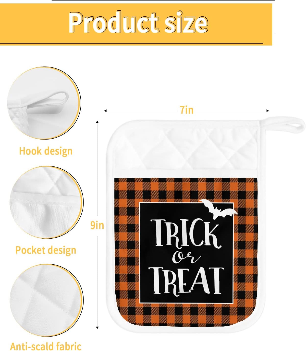 Halloween Buffalo Check Pot Holder Set of 5