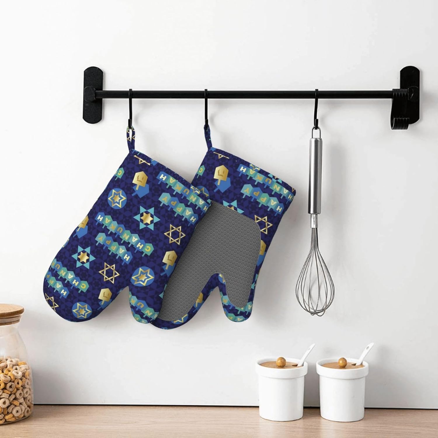 Happy Hanukkah Oven Mitts with Silicone Palm