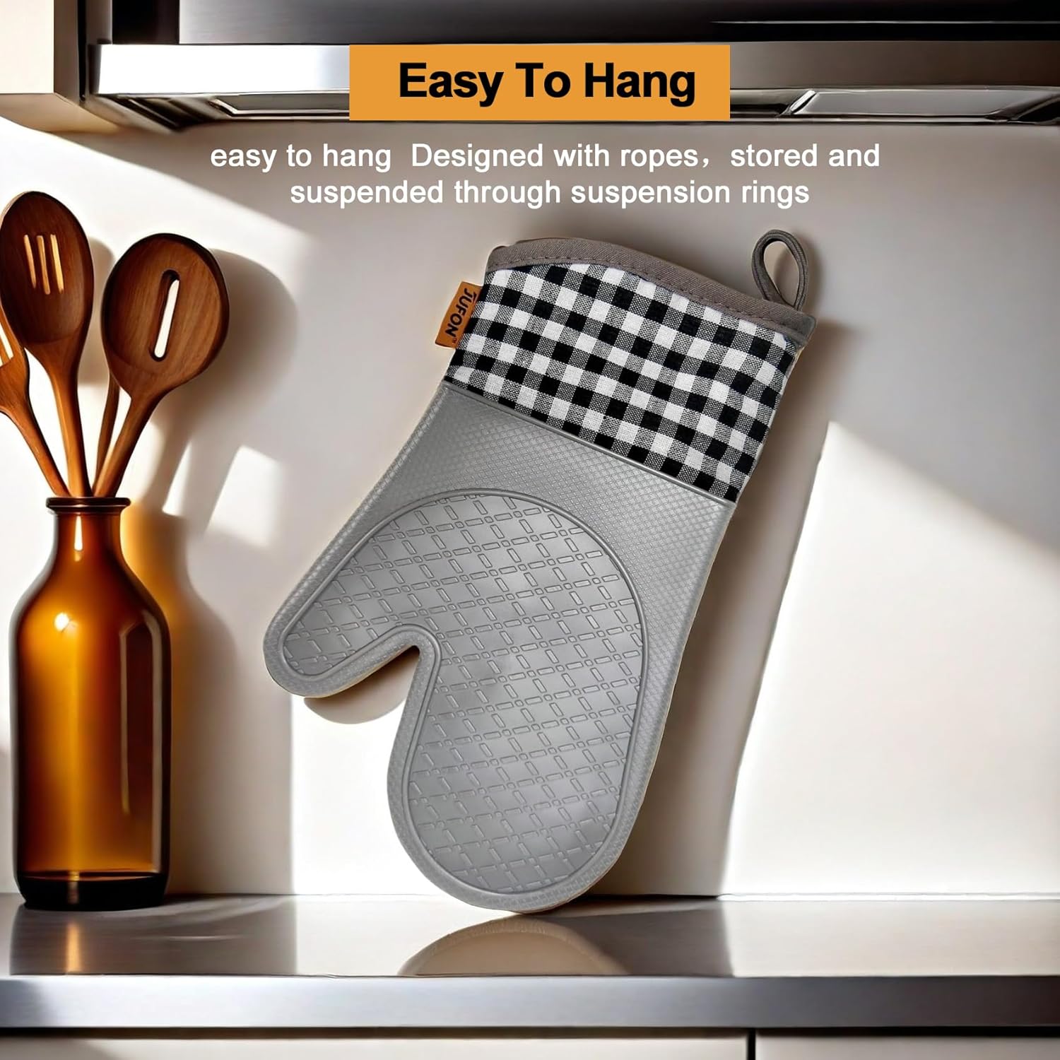 JUFON Oven Mitts Silicone Heat Resistant Kitchen Gloves
