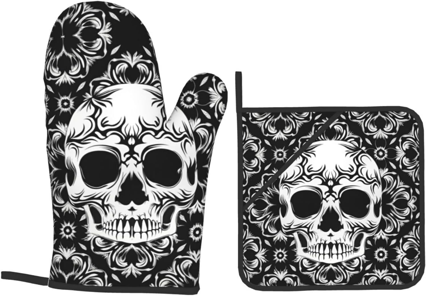 Gothic Skull Halloween Oven Mitts Set of 4 1