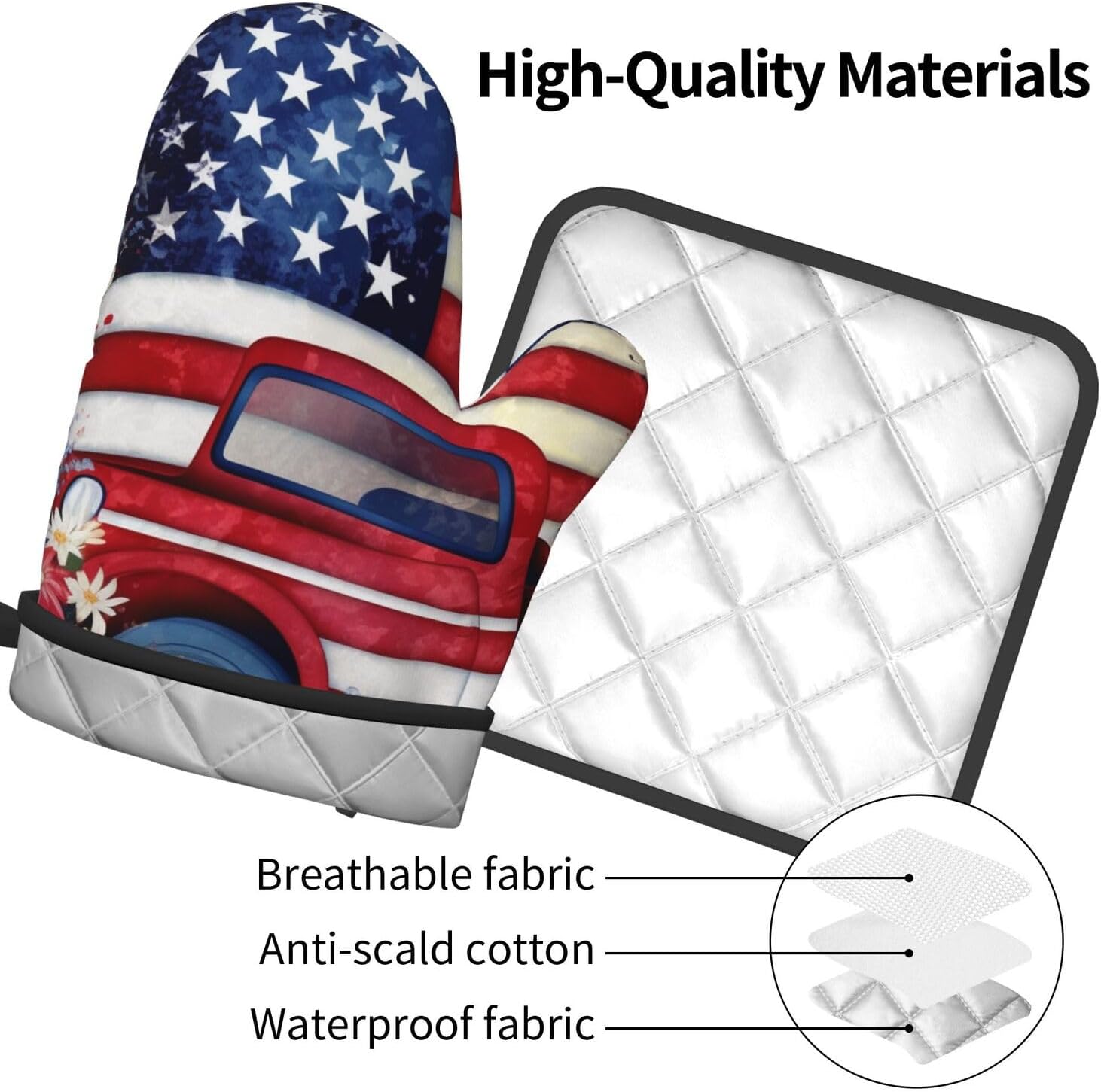Quopvn 4th of July Patriotic USA Flag Oven Mitts Pot Holders 2pcs Set