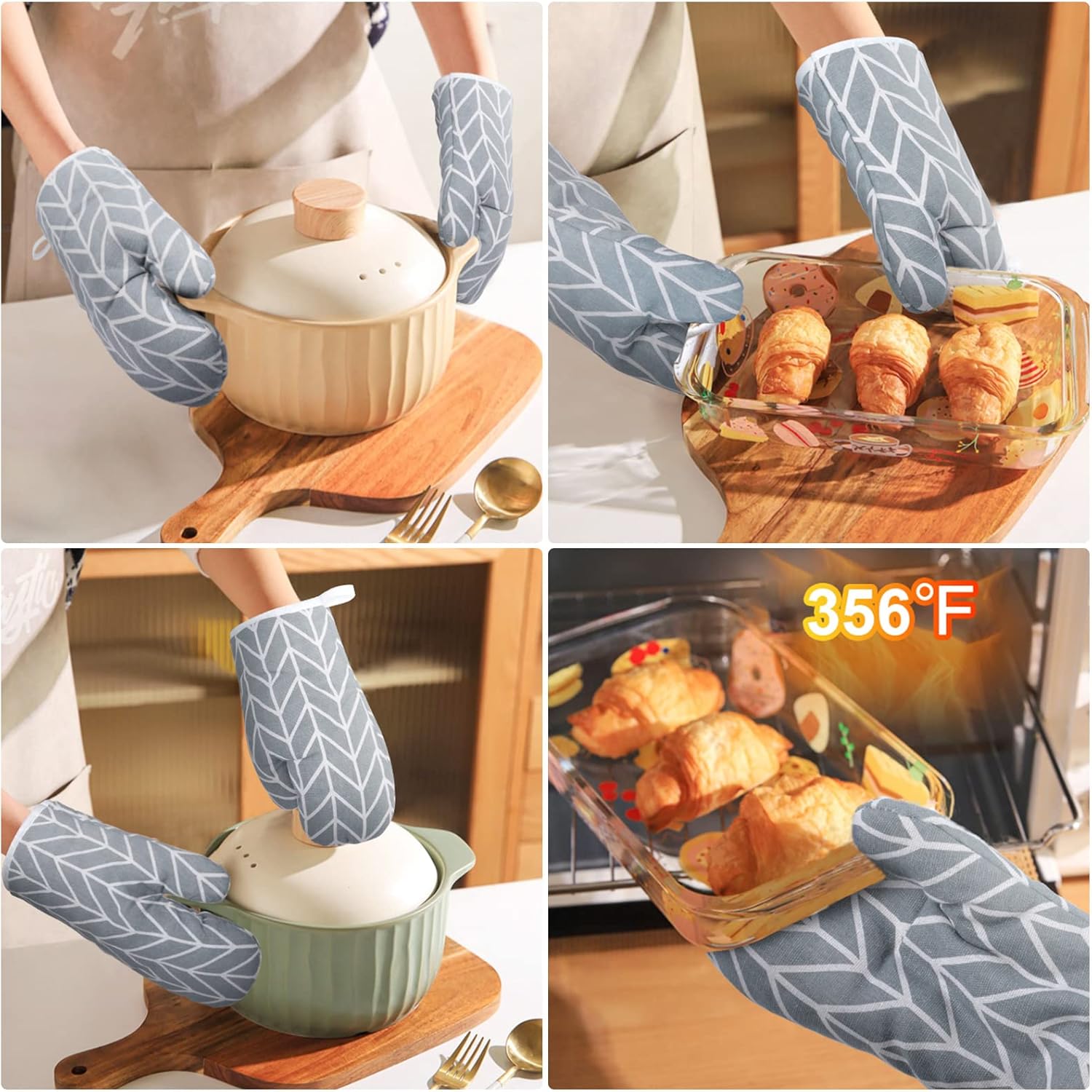 AUAUY 6-Piece Oven Mitts Set with Non-Slip Silicone
