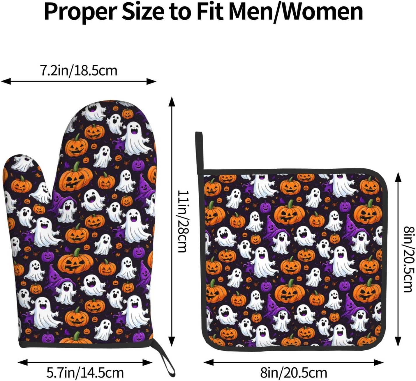Halloween Ghost Pumpkin Oven Mitts Pot Holders - Heat-Resistant Gloves for Cooking