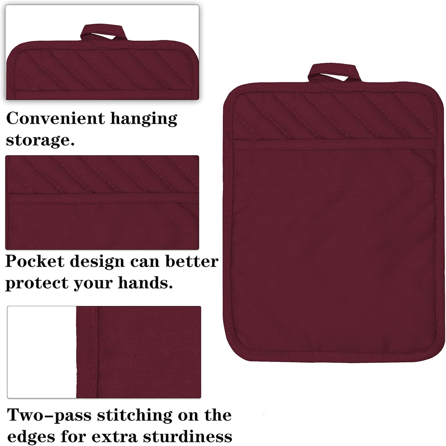 7x9 Red Oven Pot Holder with Pocket Heat-Resistant Cotton Potholder
