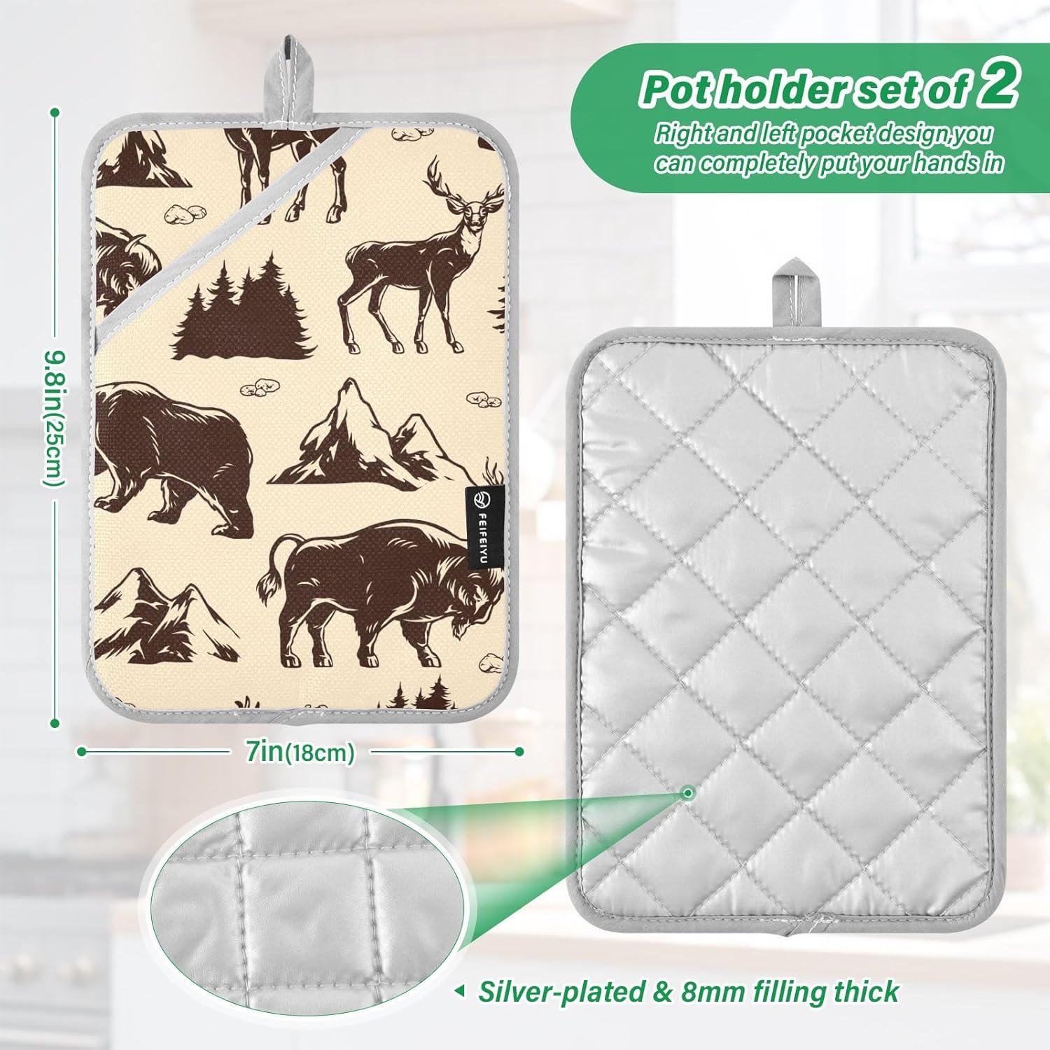 Potholder Set for Cooking Baking Heat-Resistant with Animal Designs