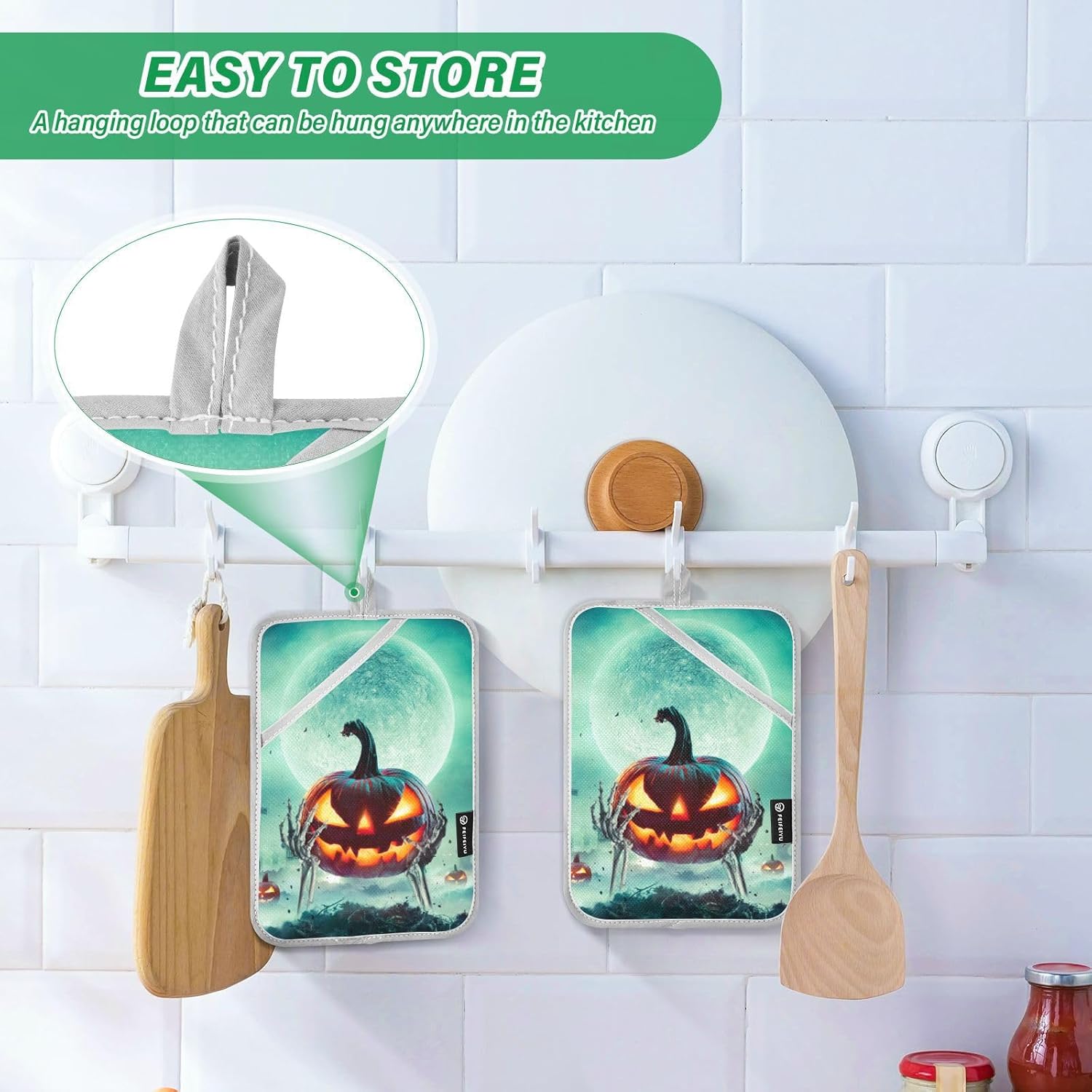 Halloween Full Moon Pumpkin Pot Holders Set - 2 Pc - Heat Resistant