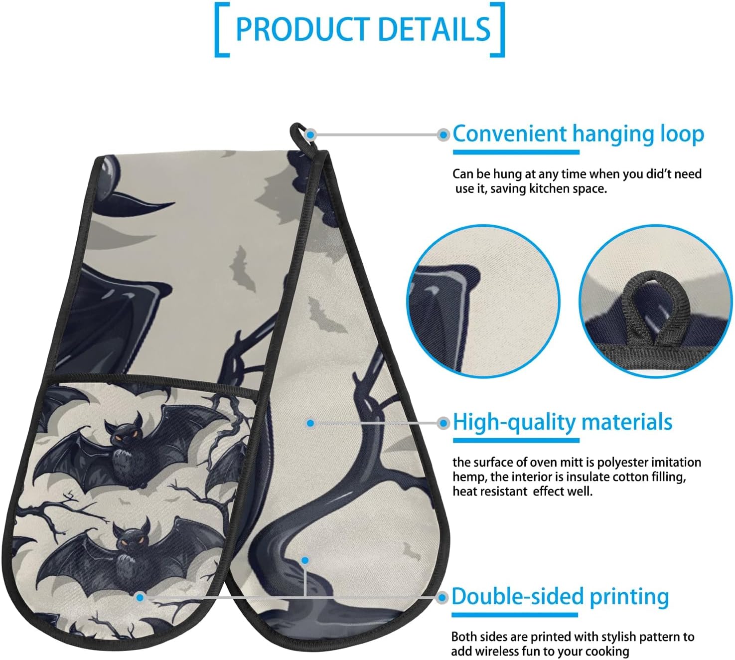 Gublec Halloween Cartoon Bats Oven Mitts