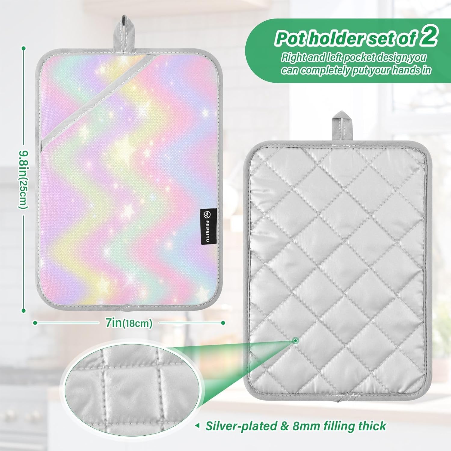Kcldeci Rainbow Stars Hearts 2-Pack Oven Mitts