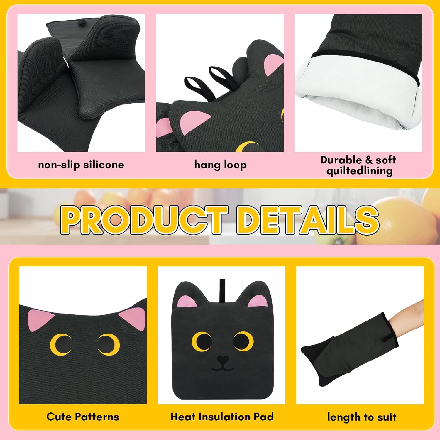 Oven Mitts for Kitchen Fun Heat Resistant Cat Mitts Set