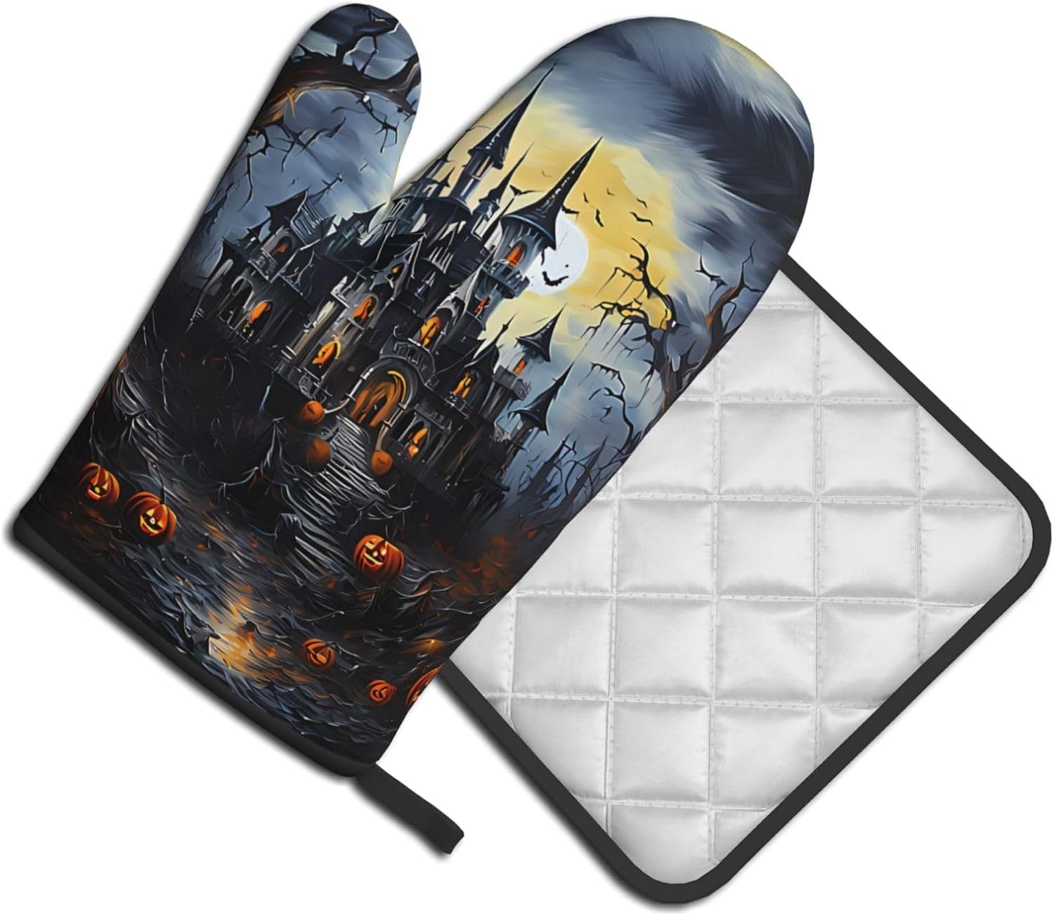 Devil Pumpkin Halloween Oven Mitts and Pot Holders Sets