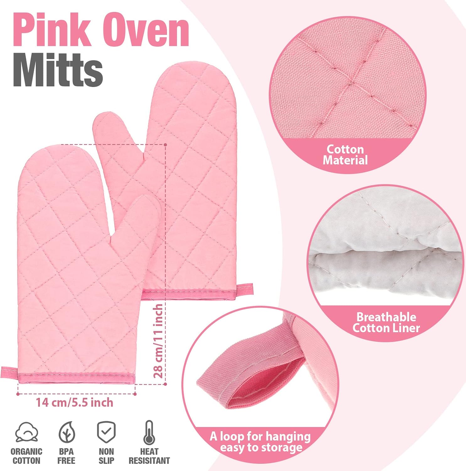 Sumind 7-Piece Oven Mitts Potholders Set Pink White Cotton Kitchen Accessories