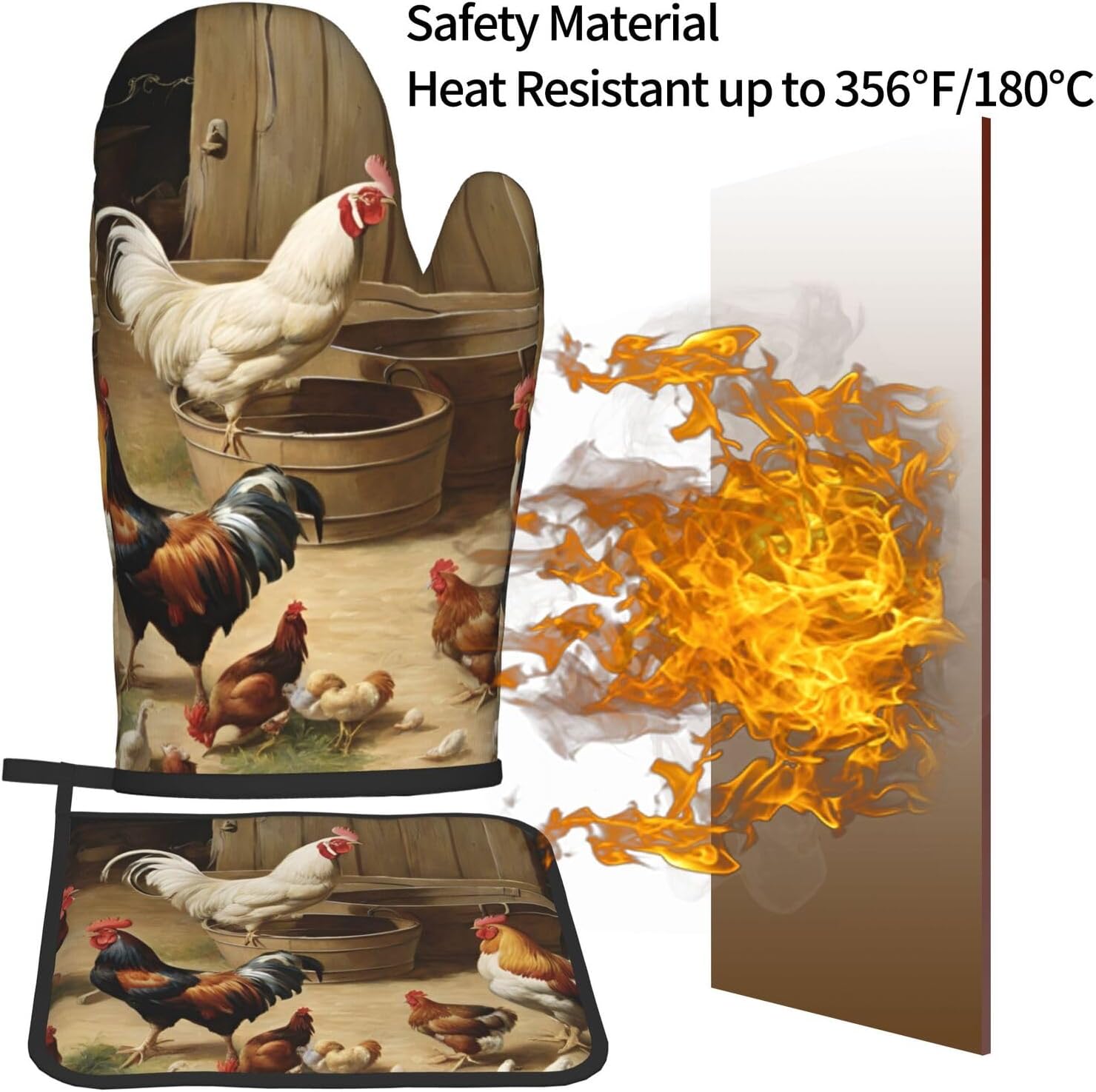Roast Chicken Hen Farm Oven Mitts and Pot Holders 2pcs Set