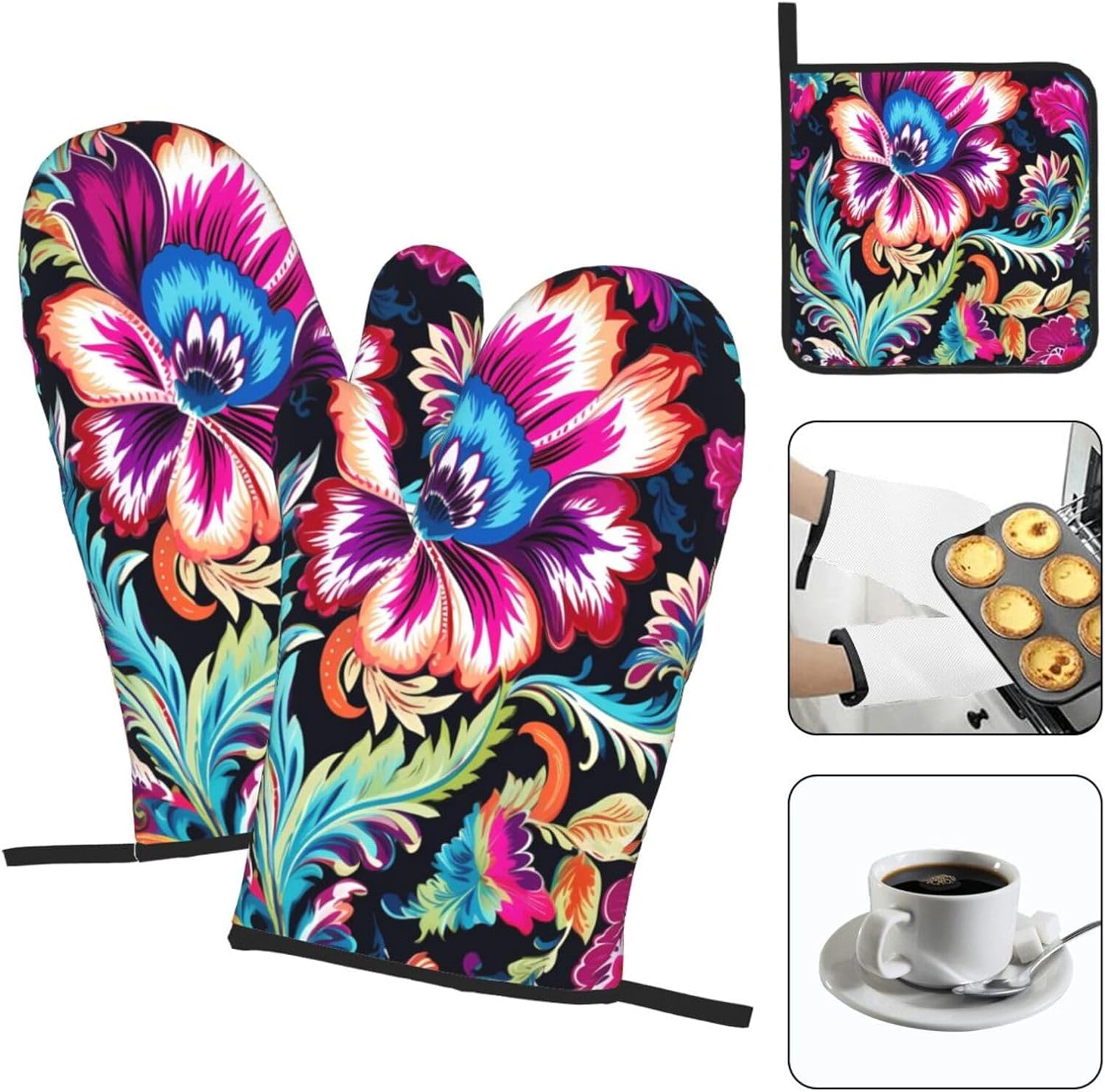 DXTKWLEthnic Vivid Colorful Oven Mitts Set Heat-Resistant