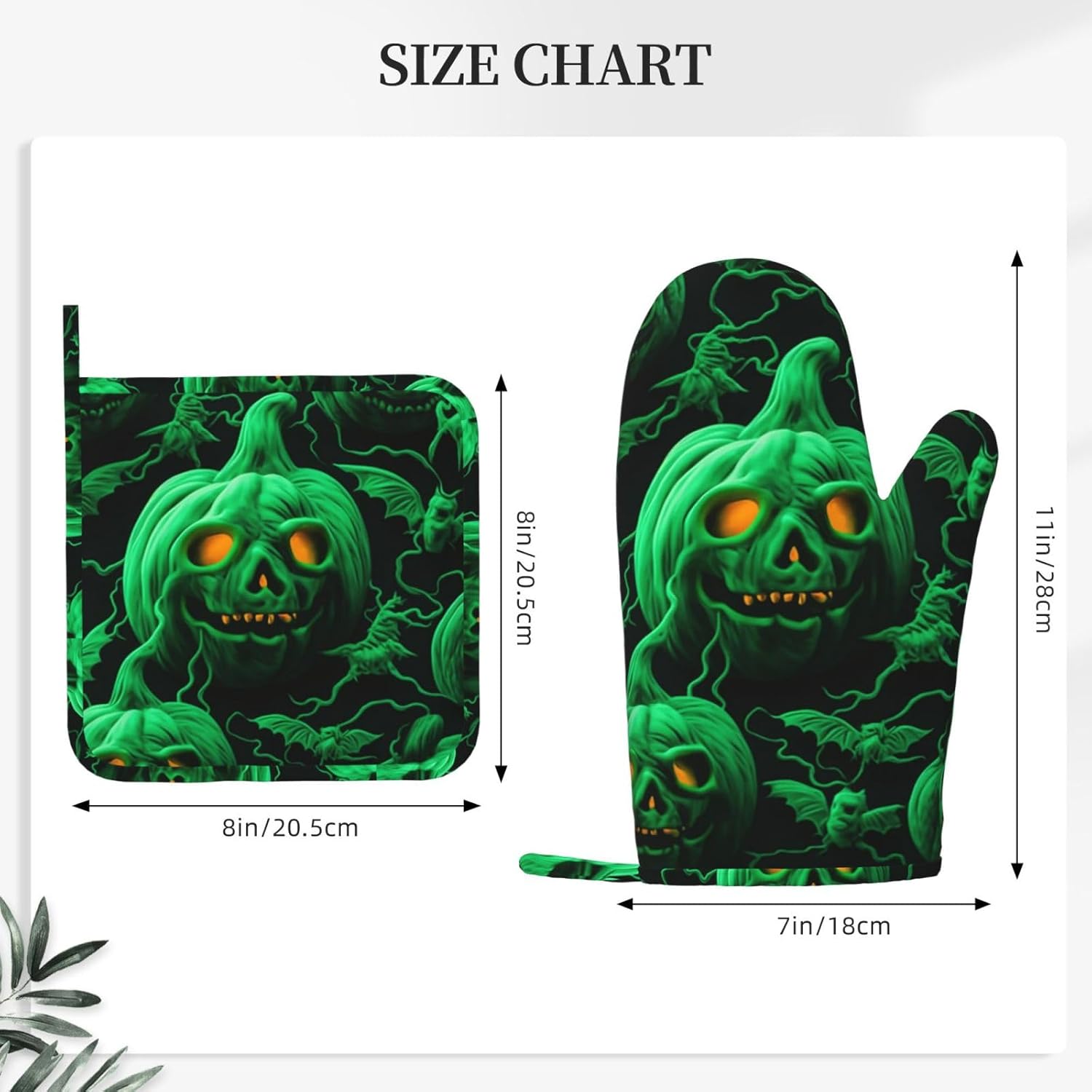 2-Piece Heat-Resistant Oven Mitts Pot Holders Set Non-Slip Halloween-Theme