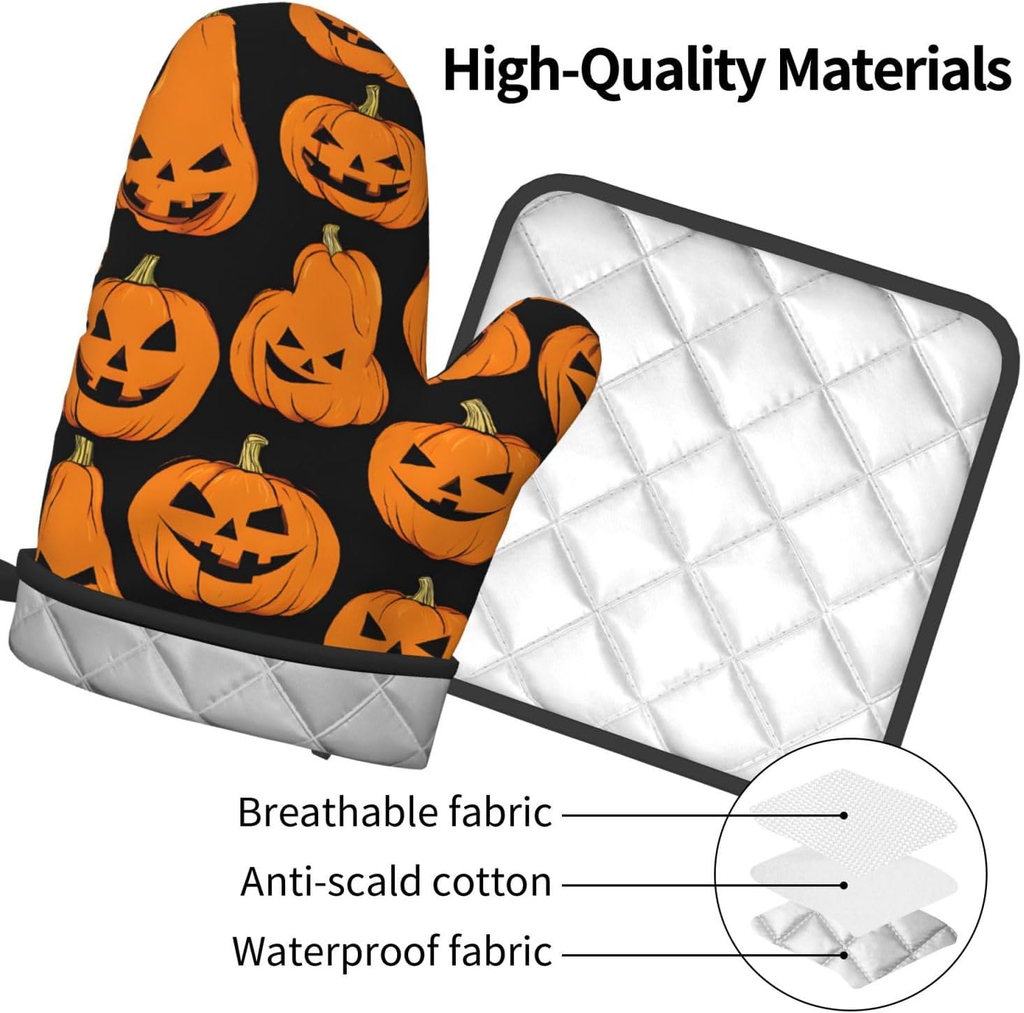 Pumpkin-Themed Oven Mitts Pot Holders Set