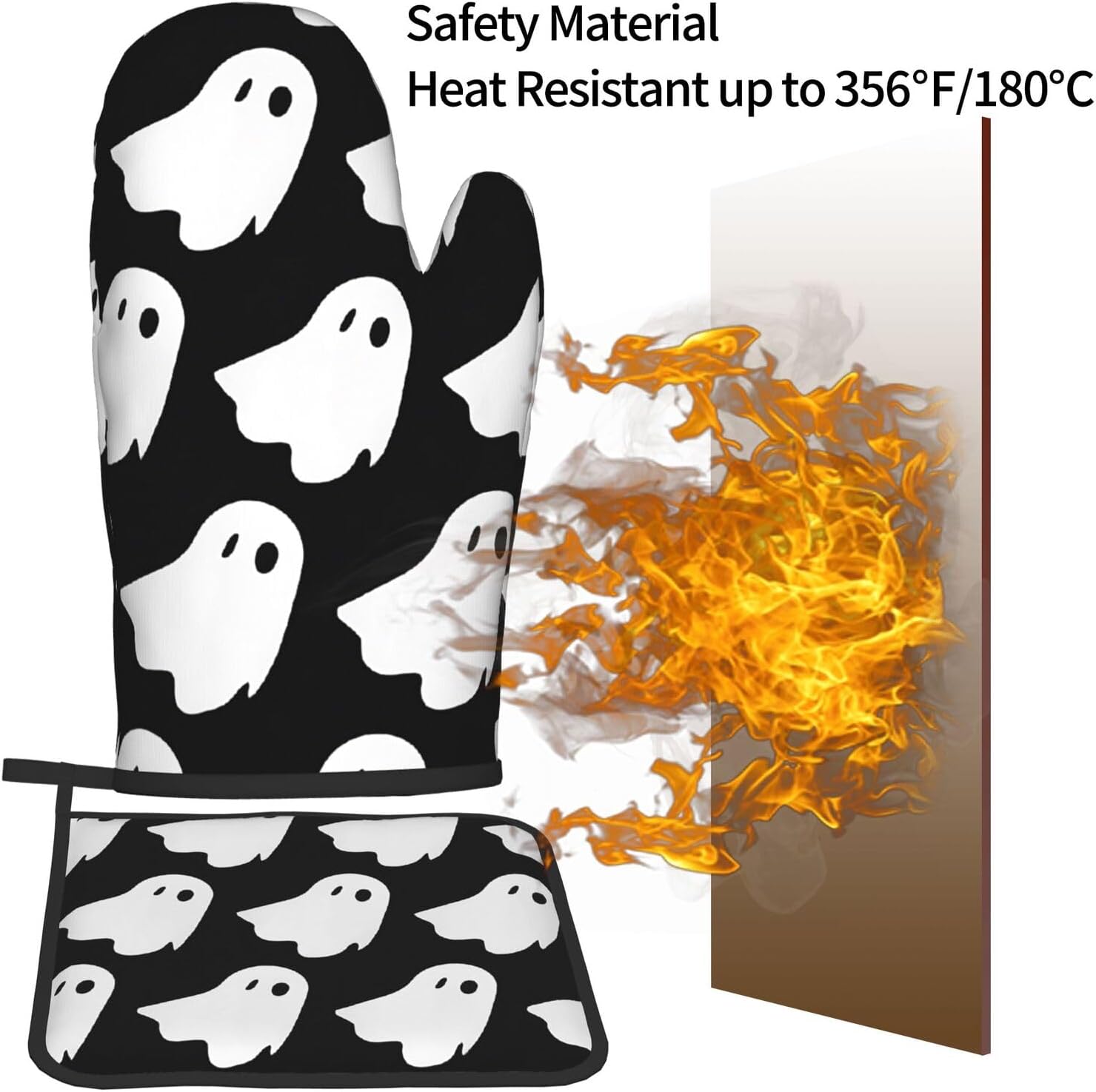 Cute Halloween Oven Mitts Pot Holders Set of 2 Heat-Resistant Kitchen Gloves