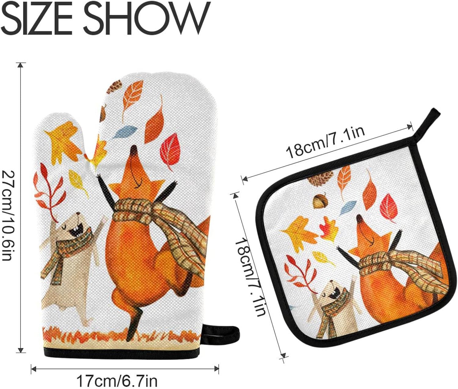 autumn-themed oven mitts and pot holders set for cozy home