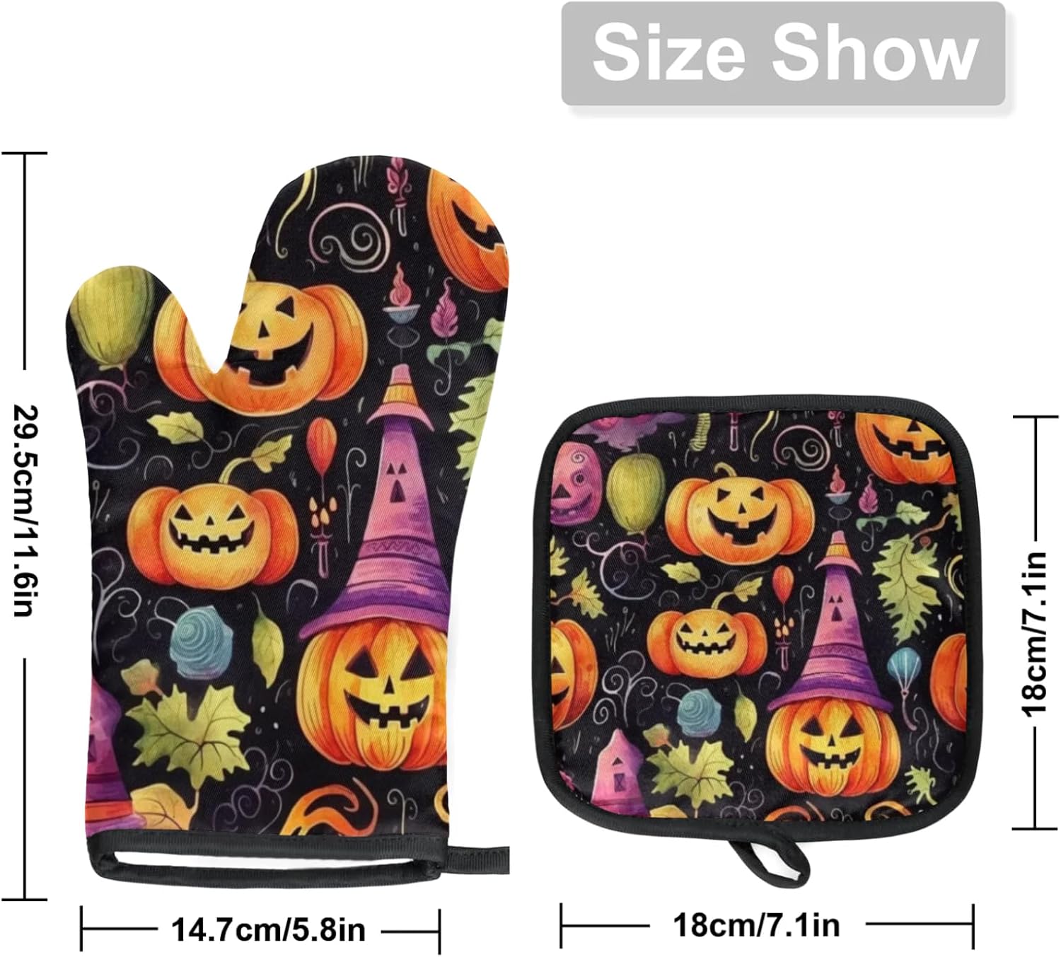 Halloween pumpkin leaves oven mitts and pot holders set